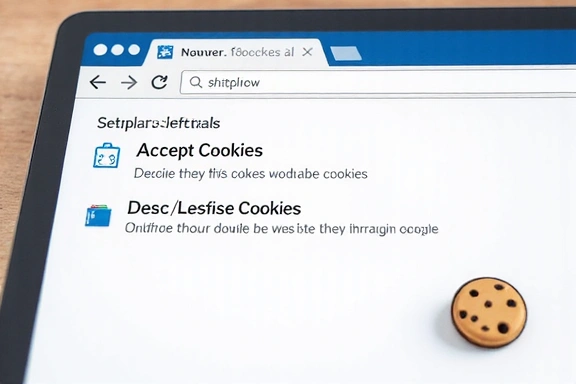 A computer screen showing cookie settings and a cookie icon