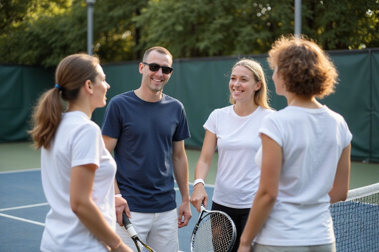 Adult members enjoying a casual game of mixed doubles