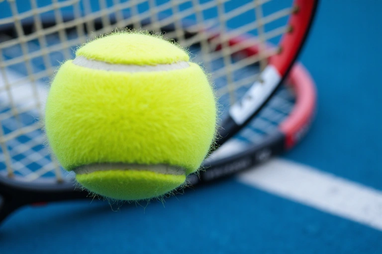 Close-up of a tennis ball being served