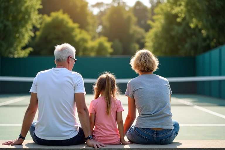 Family enjoying a day at the club, watching tennis