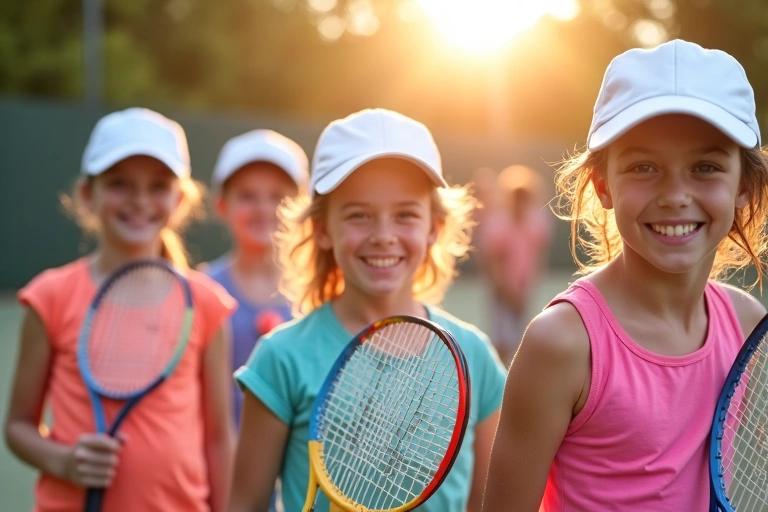 Kids enjoying a fun tennis camp activity