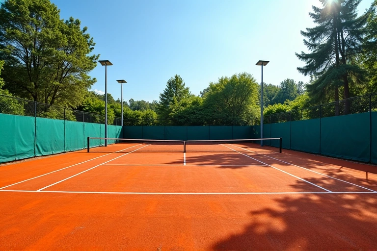 Outdoor clay courts bathed in sunlight