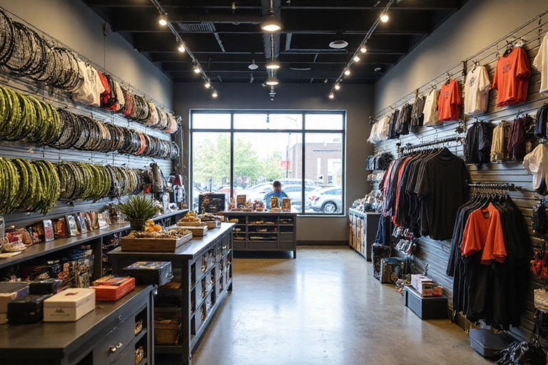 Pro shop with tennis equipment and apparel