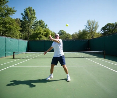 Tennis player celebrating a point on a court