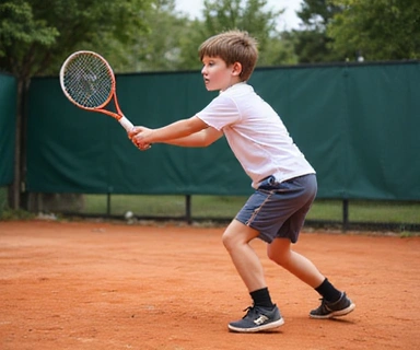 Young tennis player hitting a forehand