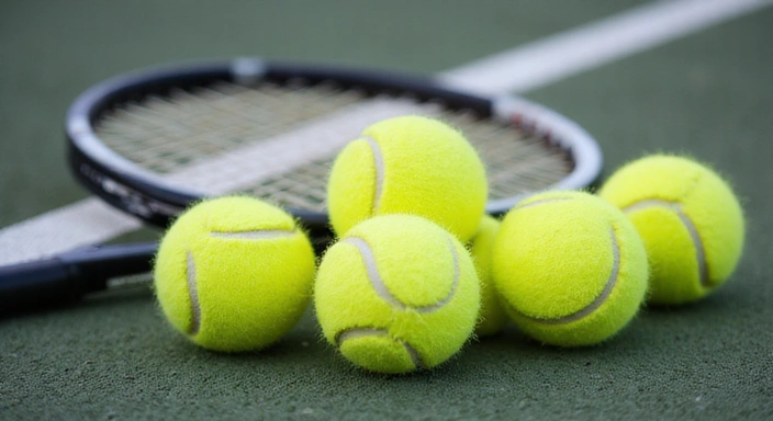 Close-up of tennis balls and rackets