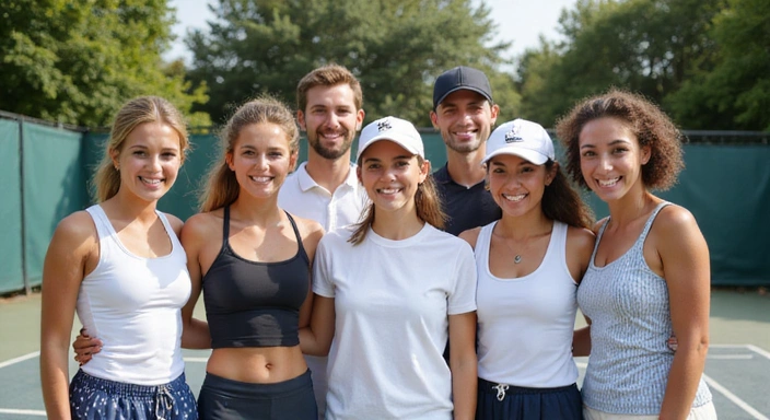 Happy tennis players posing for a group photo
