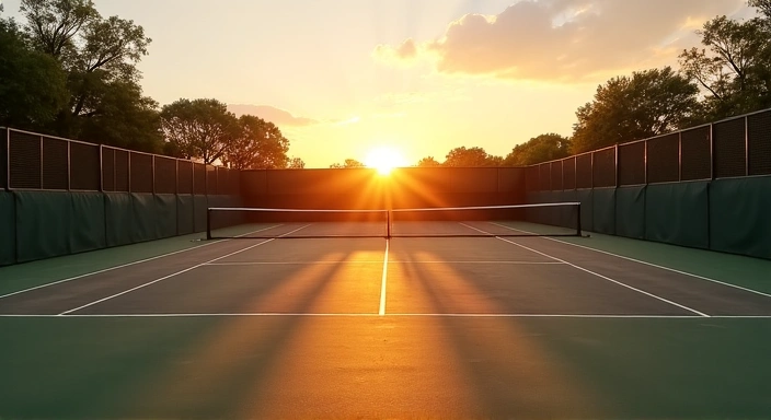 Tennis court during sunset