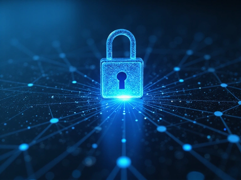 A secure digital lock icon over a network of interconnected data points, representing data sharing with privacy.